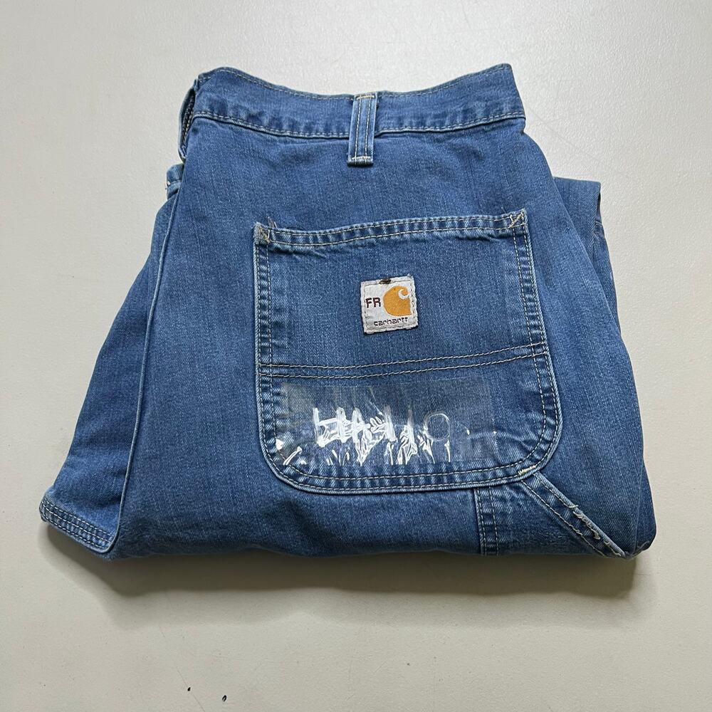 Carhartt FR Jeans Mens 36x30 Blue Denim Carpenter Utility distress Actual 34x28 - Picture 10 of 10